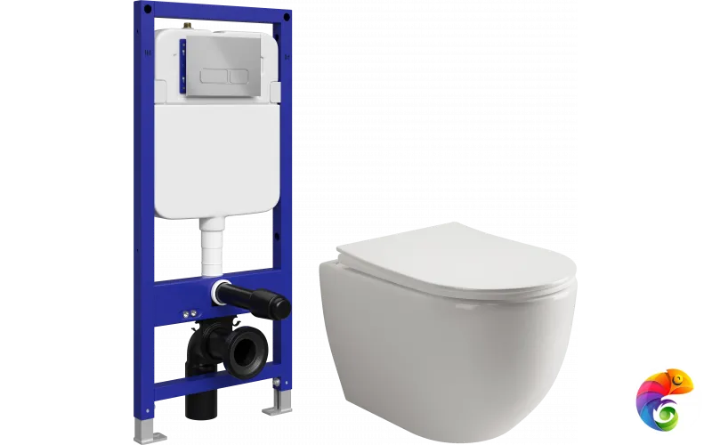 Комплект 5 в 1 Унитаз подвесной Ceramicanova Mia CN1805 + Инсталляция с кнопкой STWORKI Кронборг S28500CR + Крышка-сиденье + Комплект шумоизоляции