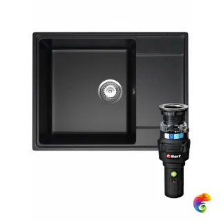 Комплект Мойка Domaci Палермо PR-650-004 65x49, черная, искусственный мрамор + Измельчитель Bort Caiman 93418064 электрический, нержавеющая сталь