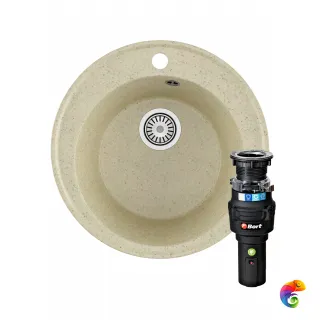 Комплект Мойка Domaci Палермо PR-475-002 47x47, бежевая, искусственный мрамор + Измельчитель Bort Caiman 93418064 электрический, нержавеющая сталь