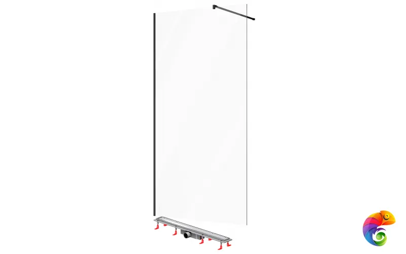 Душевая перегородка STWORKI Берген 110 см, MV-BE-110-BL + Душевой трап (лоток) AM.PM PrimeFlow Tile 80 см, W02SC-U11-080-04SB