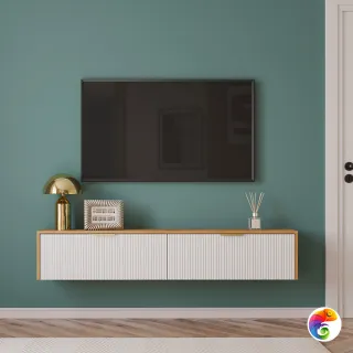 Тумба под телевизор DIWO Краснодар подвесная 160x27x30 белый, дуб вотан, ручка золото