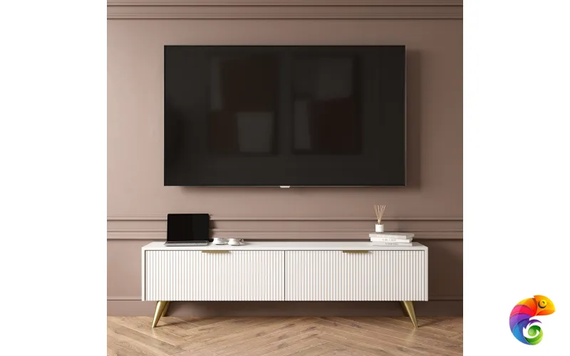 Тумба под телевизор DIWO Краснодар напольная 160x45x27 белая, ручка золото