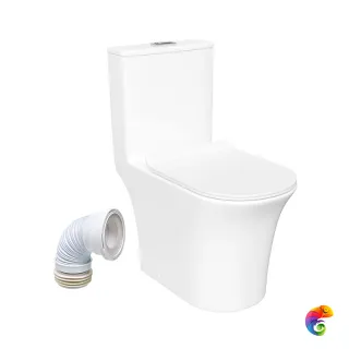 Комплект 2 в 1 Унитаз-моноблок STWORKI Олланд S01406WH, с микролифтом, безободковый, белый + Отвод DIWO 50770363, длина 64 мм
