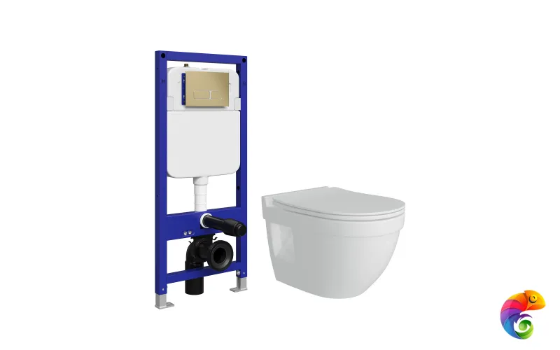 Комплект 4 в 1: Инсталляция STWORKI Кронборг S28500GM + Унитаз подвесной Teymi Vitra Pro T40806 + Комплект шумоизоляции + Кнопка матовая золотая