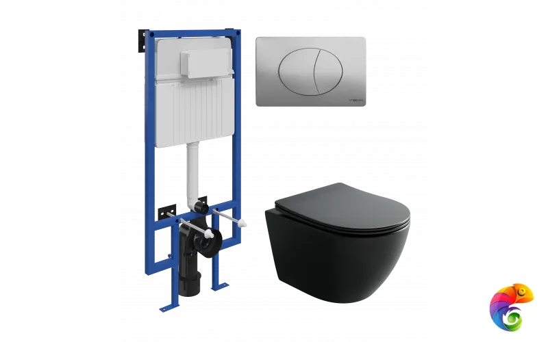 Комплект 3 в 1 Унитаз подвесной Ceramicanova Уно (Uno) CN11001TMB + Инсталляция STWORKI 510162 + Кнопка 230823 цвет матовый хром