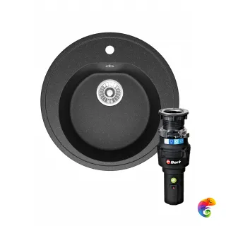 Комплект Мойка Domaci Болонья М-03-007 50x50, антрацит, искусственный мрамор + Измельчитель Bort Caiman 93418064 электрический, нержавеющая сталь