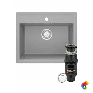 Комплект Мойка Domaci Палермо PR-565-003 56x49, серая, искусственный мрамор + Измельчитель Bort Master Eco Control электрический, нержавеющая сталь