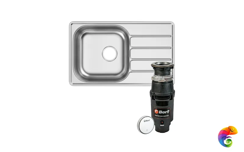 Комплект Мойка Domaci Равенна Ранд DGR 780*480 (6) L2TG 78x48, сталь, нержавеющая сталь + Измельчитель Bort Master Eco Control электрический, нержавеющая сталь