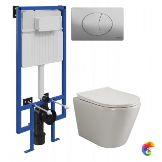 Комплект 3 в 1 Унитаз подвесной Ceramicanova Highlight Rimless CN1804 + Инсталляция STWORKI 510162 + Кнопка 230823 цвет матовый хром
