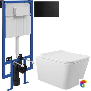 Комплект 3 в 1 Унитаз подвесной Aqueduto Macio MAC0110 + Инсталляция STWORKI 510162 + Кнопка Хельсинки 500471 цвет матовый черный