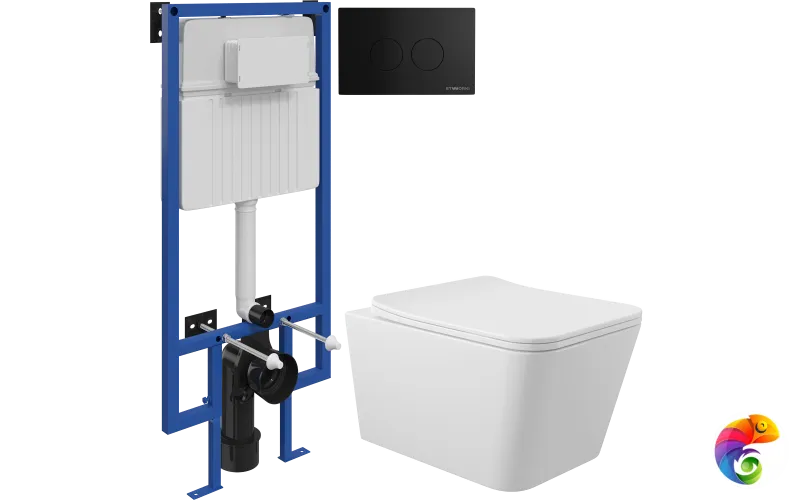 Комплект 3 в 1 Унитаз подвесной Aqueduto Macio MAC0110 + Инсталляция STWORKI 510162 + Кнопка Хельсинки 500471 цвет матовый черный