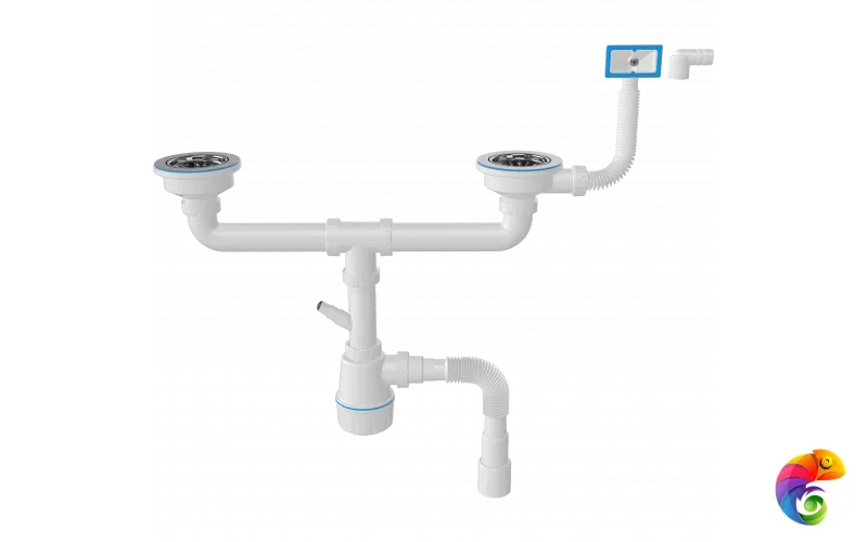 Сифон для мойки EWRIKA 5080860 40 мм, бутылочный, белый, с отводом для подключения бытовой техники, двойной