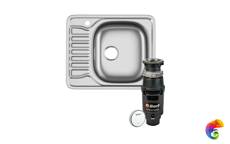 Комплект Мойка Domaci Равенна Форт DCO 580*480 (6) R1TG 58x48, сталь, нержавеющая сталь + Измельчитель Bort Master Eco Control электрический, нержавеющая сталь