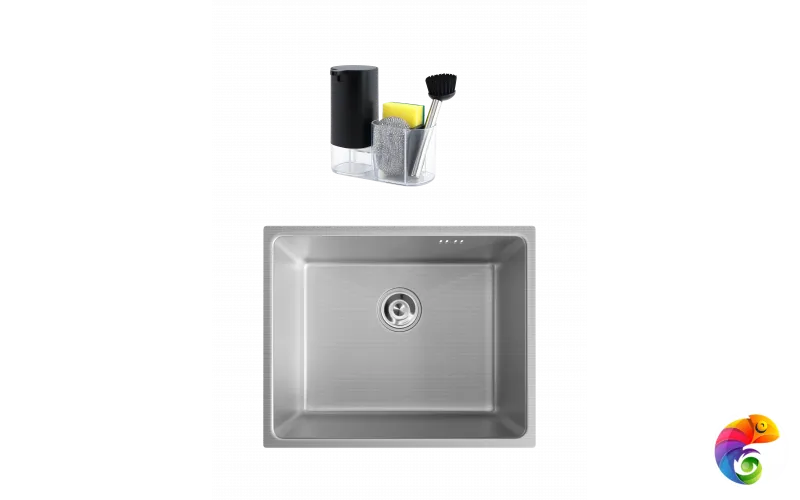 Мойка кухонная Domaci Равенна DMC-RV5444061S 54x44 см, с сифоном, сталь + Комплект аксессуаров 5 в 1 Domaci Парма DMC-PR10BK матовый черный