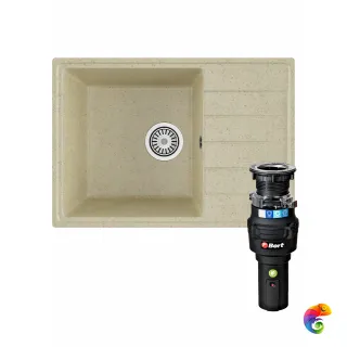 Комплект Мойка Domaci Палермо PR-600-002 60x42, бежевая, искусственный мрамор + Измельчитель Bort Caiman 93418064 электрический, нержавеющая сталь