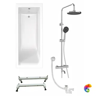 Комплект Ванна из искусственного камня STWORKI Ольборг ФР-00014088 + Ножки ФР-00014106 + Слив-перелив Wirquin 30718585 + Стойка Готланд S13170CR хром