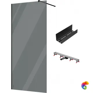 Душевая перегородка STWORKI Берген 100 см + Душевой трап (лоток) AM.PM MasterFlow Tile 90 см + Полка для душа STWORKI Стокгольм S36375BK