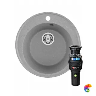 Комплект Мойка Domaci Палермо PR-475-003 47x47, серая, искусственный мрамор + Измельчитель Bort Caiman 93418064 электрический, нержавеющая сталь