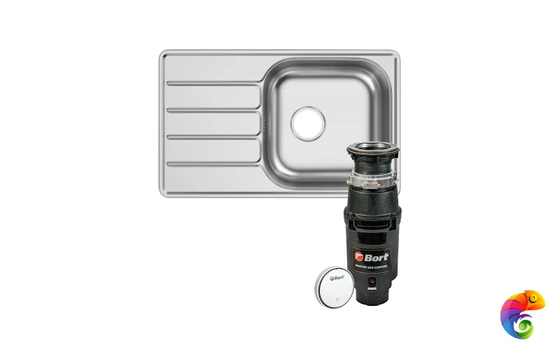 Комплект Мойка Domaci Равенна Ранд DGR 780*480 (6) R1TG 78x48, сталь, нержавеющая сталь + Измельчитель Bort Master Eco Control электрический, нержавеющая сталь