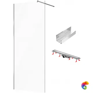 Душевая перегородка STWORKI Берген 90 см + Душевой трап (лоток) AM.PM PrimeFlow Tile 80 см + Полка для душа STWORKI Стокгольм S36375CR
