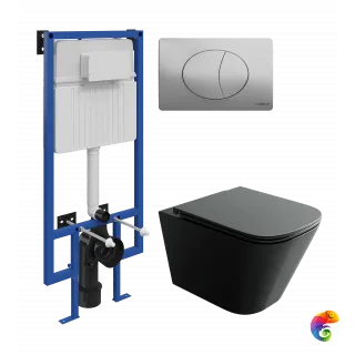 Комплект 3 в 1 Унитаз подвесной Ceramicanova Union CN4009TMB + Инсталляция STWORKI 510162 + Кнопка 230823 цвет матовый хром