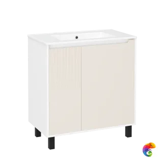 Тумба с раковиной STWORKI Мурманск 80 (FR2) напольная, с корзиной, крем