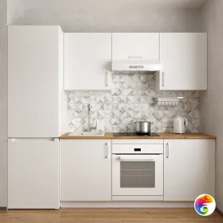 Кухонный гарнитур Domaci Болонья 180 см, фасад белый, ручка хром, столешница дуб вотан KUH-767405