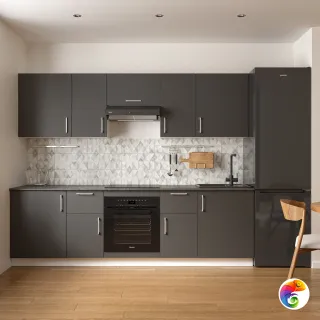 Кухонный гарнитур Domaci Болонья 260 см, фасад графит, ручка хром, столешница луна KUH-1008842