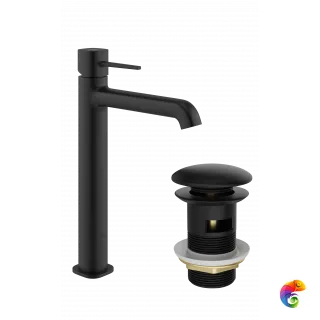 Смеситель для раковины STWORKI Эстерсунд S31020BK + донный клапан SW-001BK черный матовый