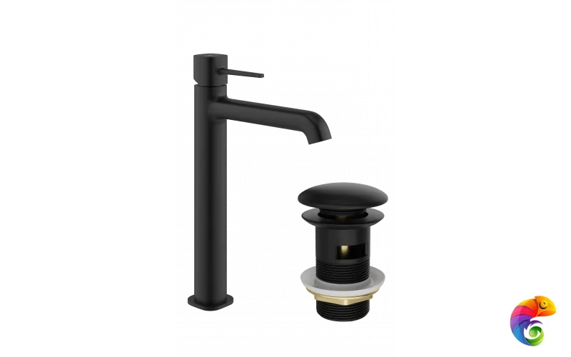 Смеситель для раковины STWORKI Эстерсунд S31020BK + донный клапан SW-001BK черный матовый