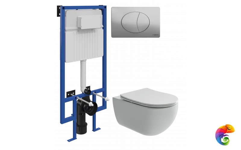 Комплект 3 в 1 Унитаз подвесной Ceramicanova Long CN3015 + Инсталляция STWORKI 510162 + Кнопка 230823 цвет матовый хром