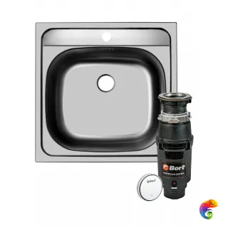 Комплект Мойка Domaci Равенна Ссик DCL 480*480 (6) T 48x48, сталь, нержавеющая сталь + Измельчитель Bort Master Eco Control электрический, нержавеющая сталь