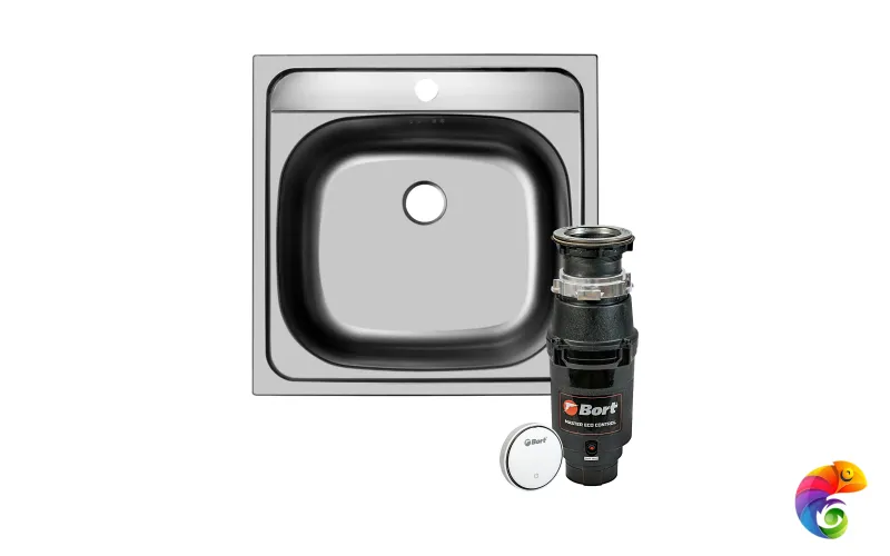 Комплект Мойка Domaci Равенна Ссик DCL 480*480 (6) T 48x48, сталь, нержавеющая сталь + Измельчитель Bort Master Eco Control электрический, нержавеющая сталь