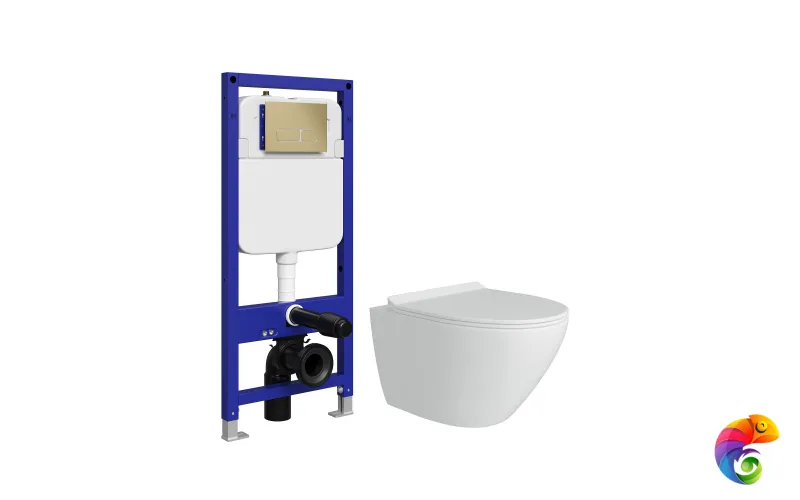 Комплект 4 в 1: Инсталляция STWORKI Кронборг S28500GM + Унитаз подвесной Teymi Lina Pro Vortex T40112 + Комплект шумоизоляции + Кнопка матовая золотая