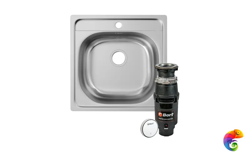 Комплект Мойка Domaci Равенна Ссик DCL 480*480 (6) TG 48x48, сталь, нержавеющая сталь + Измельчитель Bort Master Eco Control электрический, нержавеющая сталь