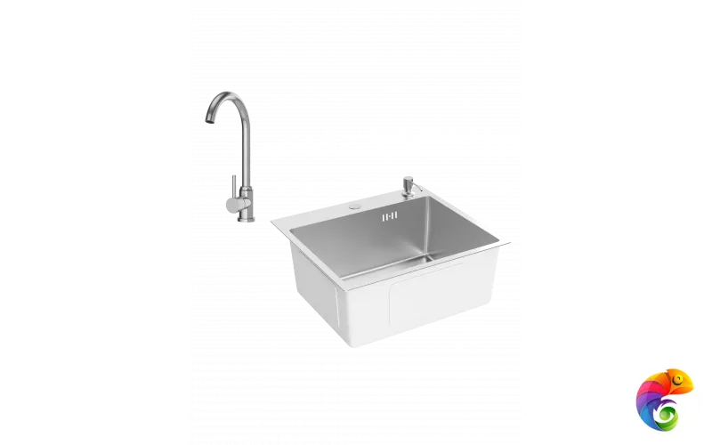Комплект Мойка Domaci Равенна DMC-RV5045202S, 50x45 см, с дозатором и сифоном, сталь + Смеситель Ливорно DMC02000S, сталь