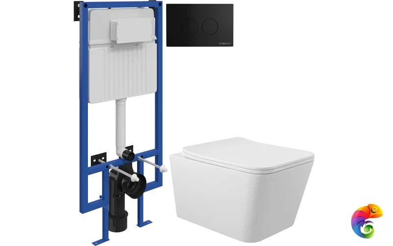 Комплект 3 в 1 Унитаз подвесной Aqueduto Macio MAC0120 + Инсталляция STWORKI 510162 + Кнопка Хельсинки 500471 цвет матовый черный