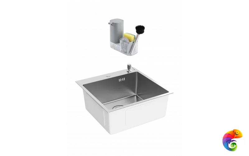 Мойка кухонная Domaci Равенна DMC-RV50202GB 50x50 см, с дозатором и сифоном, вороненая сталь + Комплект  Domaci Парма DMC-PR10GR матовый серый