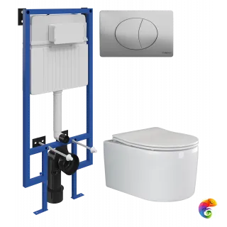Комплект 3 в 1 Унитаз подвесной Ceramicanova Moments CN3003 + Инсталляция STWORKI 510162 + Кнопка 230823 цвет матовый хром