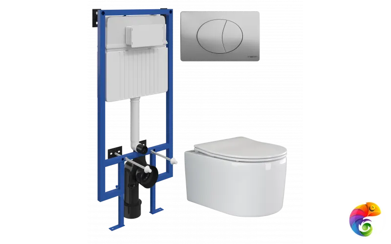 Комплект 3 в 1 Унитаз подвесной Ceramicanova Moments CN3003 + Инсталляция STWORKI 510162 + Кнопка 230823 цвет матовый хром