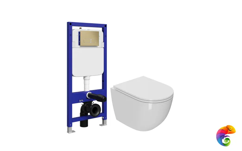 Комплект 4 в 1: Инсталляция STWORKI Кронборг S28500GM + Унитаз подвесной Bauedge Bau Dream Hurricane-2 + Комплект шумоизоляции + Кнопка матовая золотая