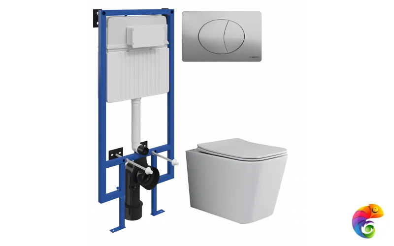 Комплект 3 в 1 Унитаз подвесной Ceramicanova Cubic CN1806 + Инсталляция STWORKI 510162 + Кнопка 230823 цвет матовый хром