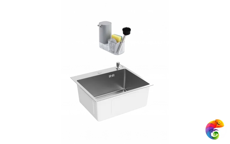 Мойка кухонная Domaci Равенна DMC-RV5045202GB 50x45 см, с дозатором и сифоном, вороненая сталь + Комплект Domaci Парма DMC-PR10GR матовый серый