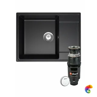 Комплект Мойка Domaci Палермо PR-650-004 65x49, черная, искусственный мрамор + Измельчитель Bort Master Eco Control электрический, нержавеющая сталь