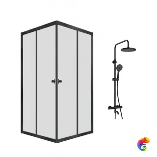 Комплект Душевой уголок DIWO Анапа, 80х80, профиль черный матовый + Стойка STWORKI Готланд S13170BK, матовая черная
