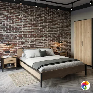 Кровать DIWO Элиста 160x200 см, дуб крафт золотой, черная
