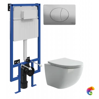Комплект 3 в 1 Унитаз подвесной Ceramicanova Форма (Forma) CN3009 + Инсталляция STWORKI 510162 + Кнопка 230823 цвет матовый хром