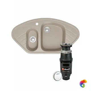 Комплект Мойка Domaci Болонья М-23-004 94x50, песочная, искусственный мрамор + Измельчитель Bort Master Eco Control электрический, нержавеющая сталь
