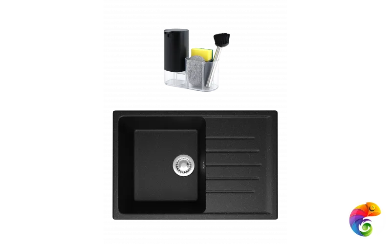 Мойка кухонная Domaci Болонья М-16-002 черная + Комплект аксессуаров Domaci Парма DMC-PR10BK матовый черный