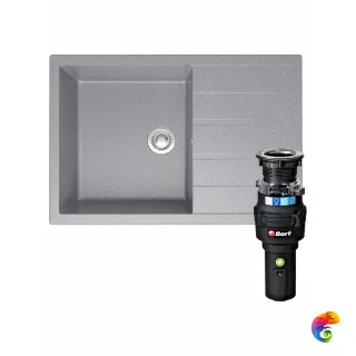 Комплект Мойка Domaci Болонья М-161-005 75x50, серая, искусственный мрамор + Измельчитель Bort Caiman 93418064 электрический, нержавеющая сталь